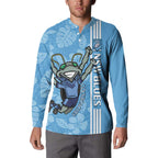 Custom NSW Blues Rugby Button Sweatshirt Cockroaches Polynesian Pattern Tropical Vibes