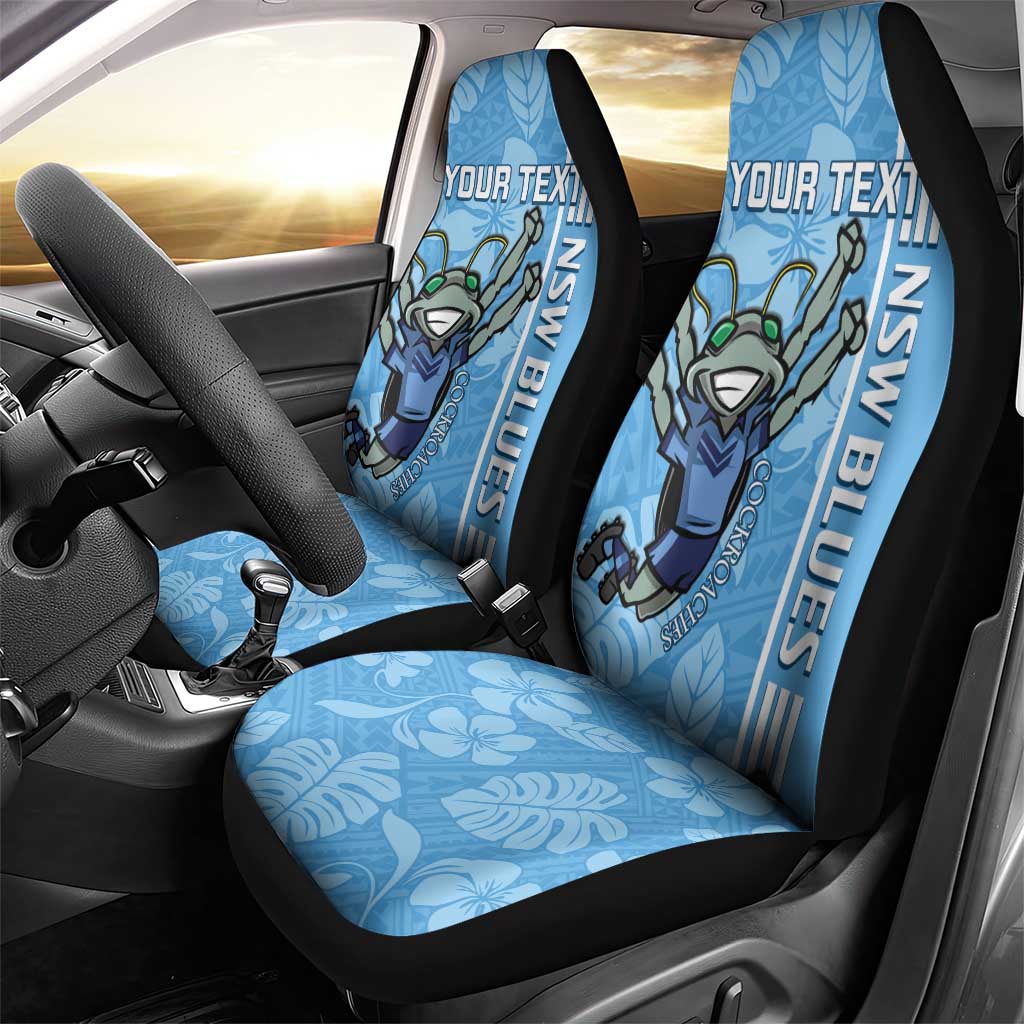 Custom NSW Blues Rugby Car Seat Cover Cockroaches Polynesian Pattern Tropical Vibes