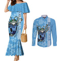 Custom NSW Blues Rugby Couples Matching Mermaid Dress and Long Sleeve Button Shirt Cockroaches Polynesian Pattern Tropical Vibes