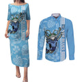 Custom NSW Blues Rugby Couples Matching Puletasi and Long Sleeve Button Shirt Cockroaches Polynesian Pattern Tropical Vibes