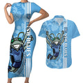 Custom NSW Blues Rugby Couples Matching Short Sleeve Bodycon Dress and Hawaiian Shirt Cockroaches Polynesian Pattern Tropical Vibes