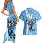 Custom NSW Blues Rugby Couples Matching Short Sleeve Bodycon Dress and Hawaiian Shirt Cockroaches Polynesian Pattern Tropical Vibes