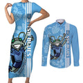 Custom NSW Blues Rugby Couples Matching Short Sleeve Bodycon Dress and Long Sleeve Button Shirt Cockroaches Polynesian Pattern Tropical Vibes