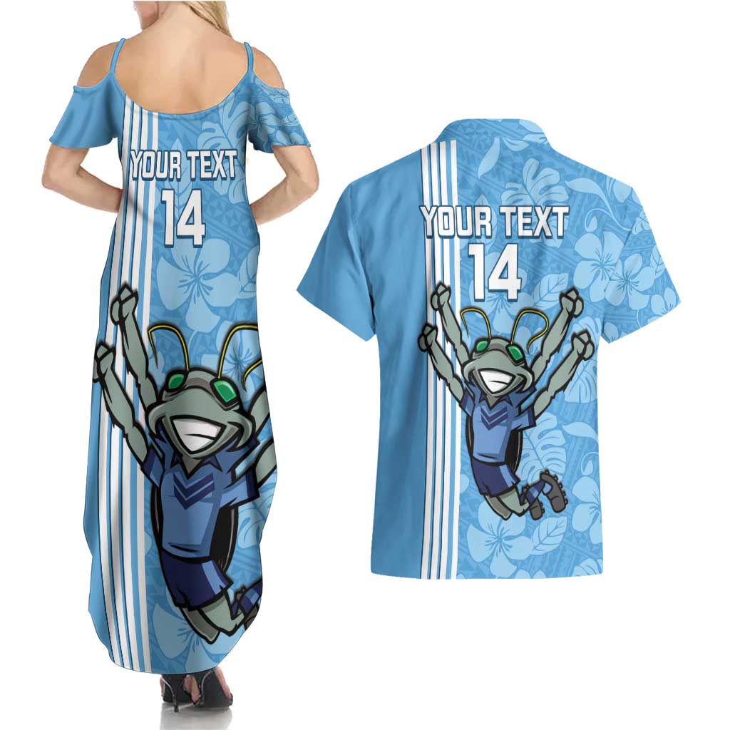 Custom NSW Blues Rugby Couples Matching Summer Maxi Dress and Hawaiian Shirt Cockroaches Polynesian Pattern Tropical Vibes