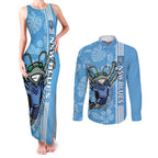 Custom NSW Blues Rugby Couples Matching Tank Maxi Dress and Long Sleeve Button Shirt Cockroaches Polynesian Pattern Tropical Vibes