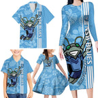 Custom NSW Blues Rugby Family Matching Long Sleeve Bodycon Dress and Hawaiian Shirt Cockroaches Polynesian Pattern Tropical Vibes