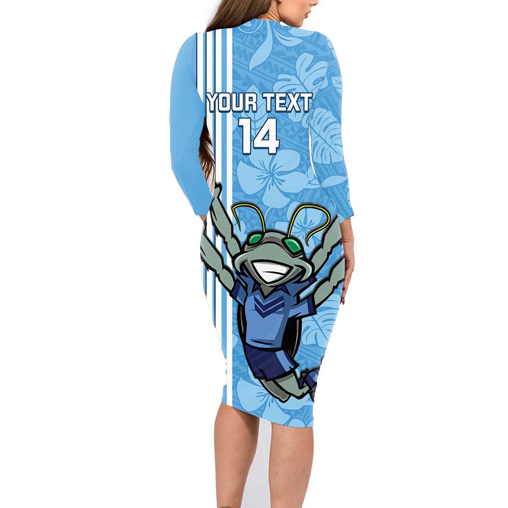 Custom NSW Blues Rugby Family Matching Long Sleeve Bodycon Dress and Hawaiian Shirt Cockroaches Polynesian Pattern Tropical Vibes