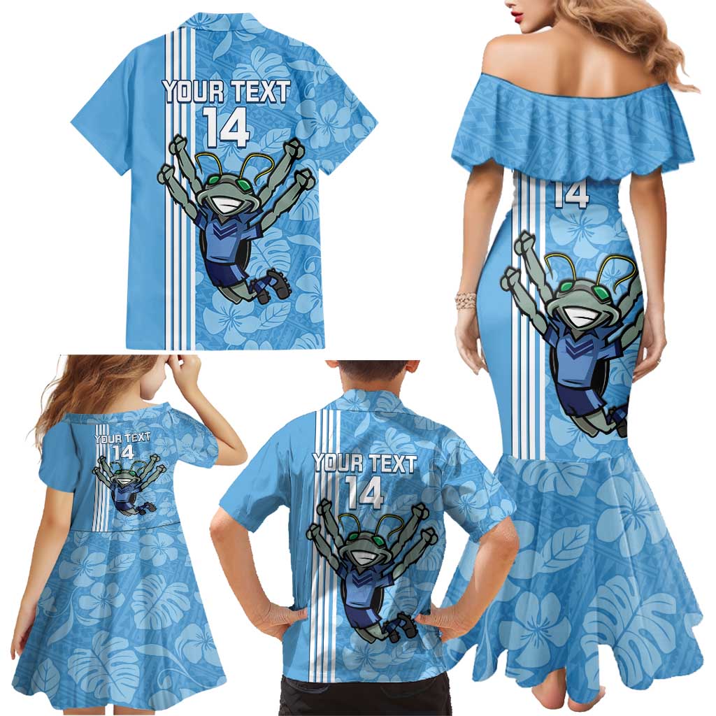 Custom NSW Blues Rugby Family Matching Mermaid Dress and Hawaiian Shirt Cockroaches Polynesian Pattern Tropical Vibes