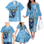 Custom NSW Blues Rugby Family Matching Off The Shoulder Long Sleeve Dress and Hawaiian Shirt Cockroaches Polynesian Pattern Tropical Vibes