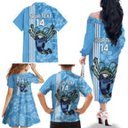 Custom NSW Blues Rugby Family Matching Off The Shoulder Long Sleeve Dress and Hawaiian Shirt Cockroaches Polynesian Pattern Tropical Vibes