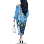 Custom NSW Blues Rugby Family Matching Off The Shoulder Long Sleeve Dress and Hawaiian Shirt Cockroaches Polynesian Pattern Tropical Vibes
