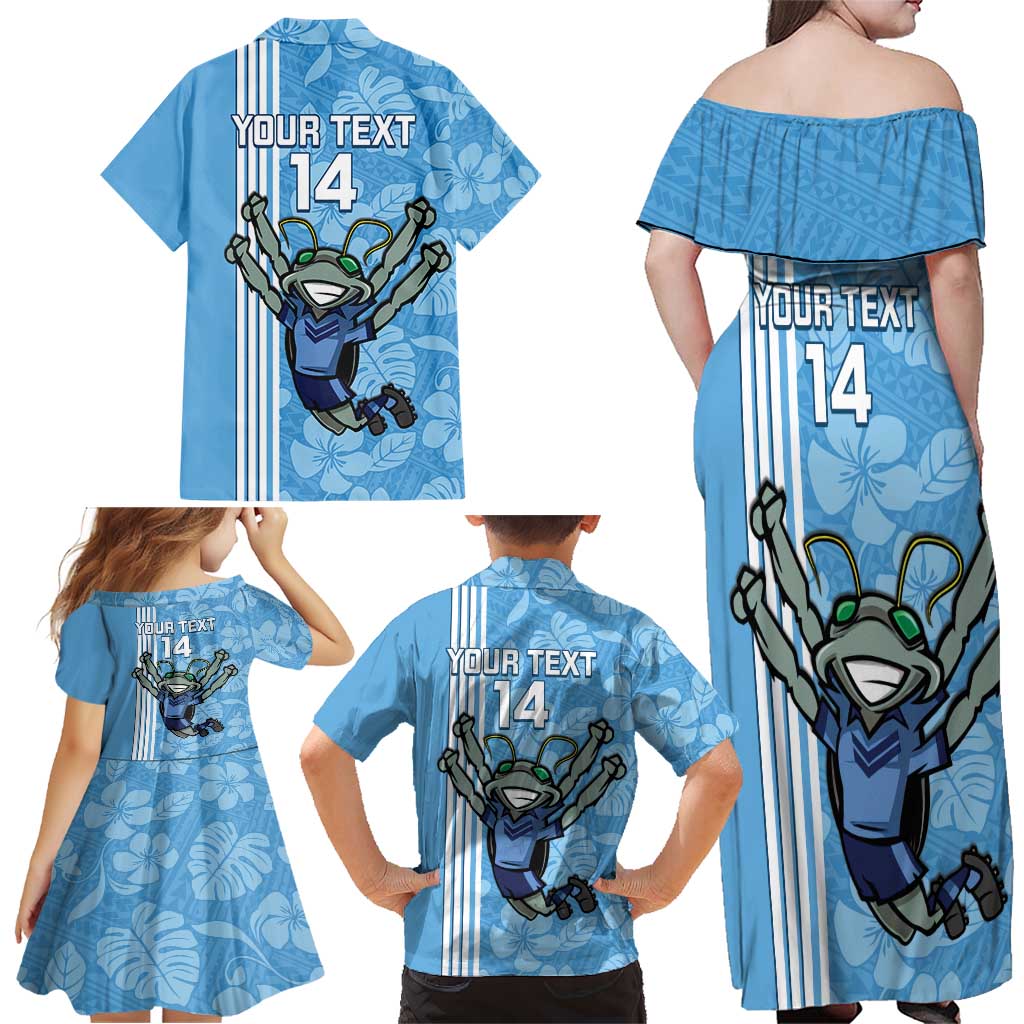Custom NSW Blues Rugby Family Matching Off Shoulder Maxi Dress and Hawaiian Shirt Cockroaches Polynesian Pattern Tropical Vibes