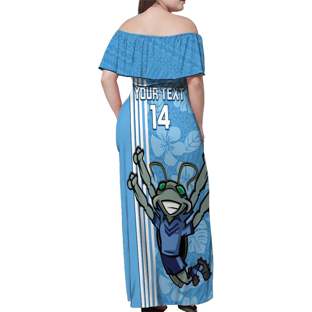Custom NSW Blues Rugby Family Matching Off Shoulder Maxi Dress and Hawaiian Shirt Cockroaches Polynesian Pattern Tropical Vibes