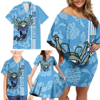 Custom NSW Blues Rugby Family Matching Off Shoulder Short Dress and Hawaiian Shirt Cockroaches Polynesian Pattern Tropical Vibes