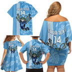 Custom NSW Blues Rugby Family Matching Off Shoulder Short Dress and Hawaiian Shirt Cockroaches Polynesian Pattern Tropical Vibes