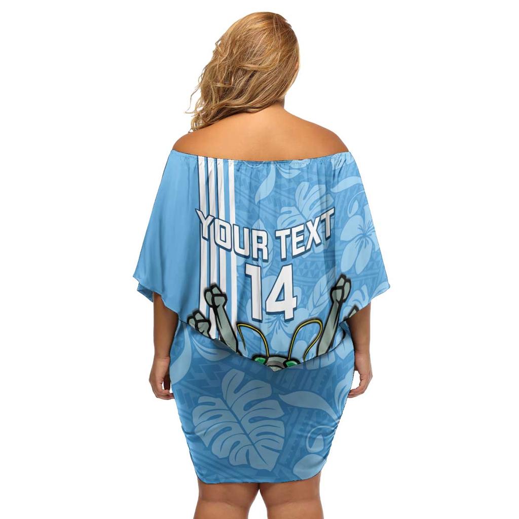 Custom NSW Blues Rugby Family Matching Off Shoulder Short Dress and Hawaiian Shirt Cockroaches Polynesian Pattern Tropical Vibes