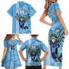 Custom NSW Blues Rugby Family Matching Short Sleeve Bodycon Dress and Hawaiian Shirt Cockroaches Polynesian Pattern Tropical Vibes