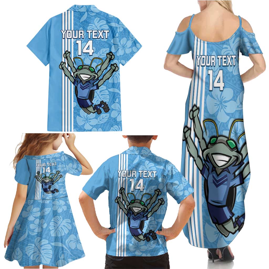 Custom NSW Blues Rugby Family Matching Summer Maxi Dress and Hawaiian Shirt Cockroaches Polynesian Pattern Tropical Vibes