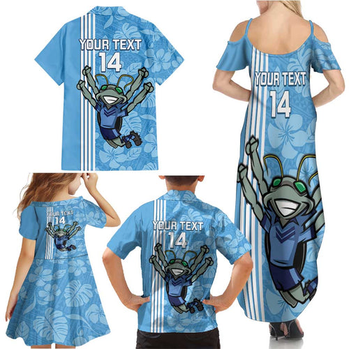 Custom NSW Blues Rugby Family Matching Summer Maxi Dress and Hawaiian Shirt Cockroaches Polynesian Pattern Tropical Vibes