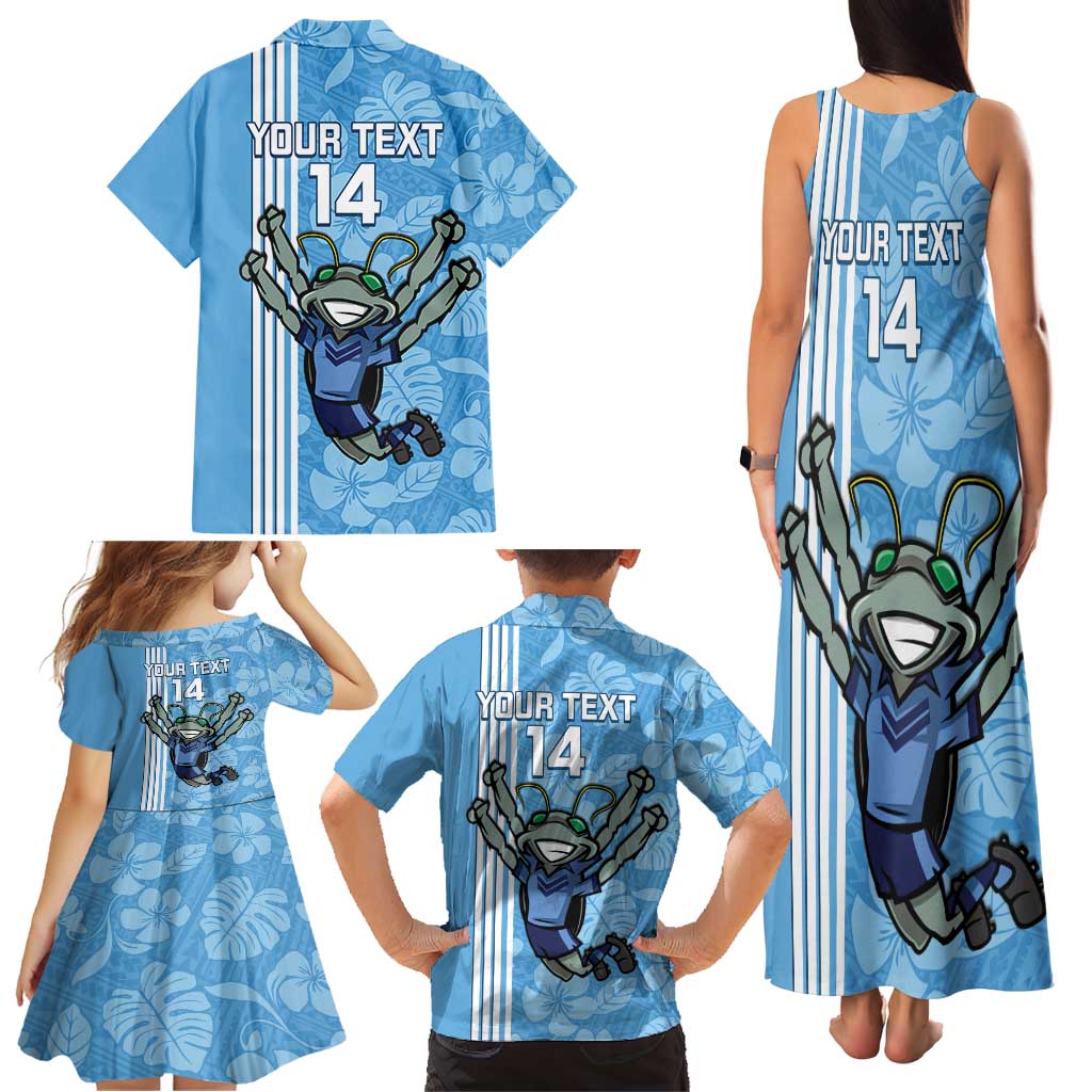 Custom NSW Blues Rugby Family Matching Tank Maxi Dress and Hawaiian Shirt Cockroaches Polynesian Pattern Tropical Vibes