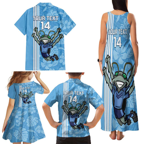 Custom NSW Blues Rugby Family Matching Tank Maxi Dress and Hawaiian Shirt Cockroaches Polynesian Pattern Tropical Vibes