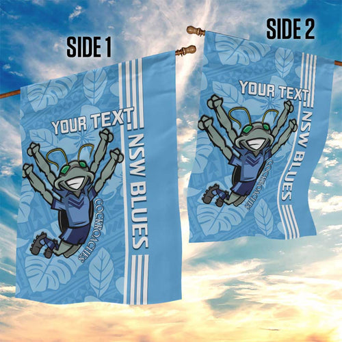 Custom NSW Blues Rugby Garden Flag Cockroaches Polynesian Pattern Tropical Vibes