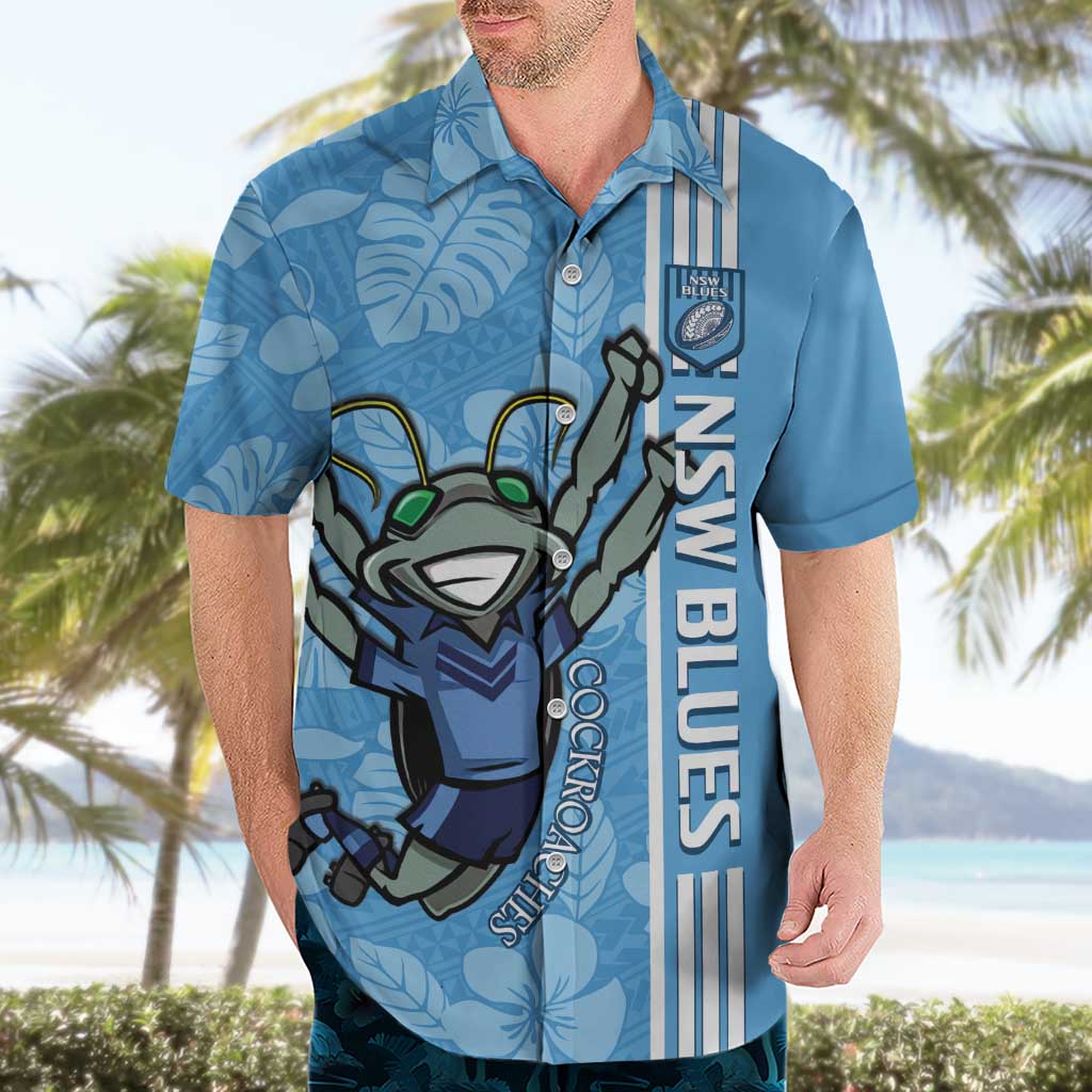 Custom NSW Blues Rugby Hawaiian Shirt Cockroaches Polynesian Pattern Tropical Vibes