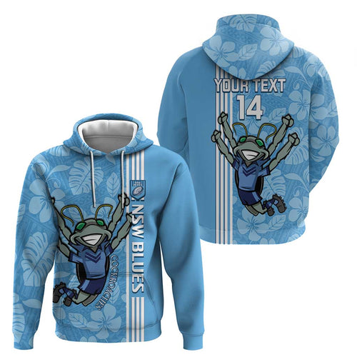 Custom NSW Blues Rugby Hoodie Cockroaches Polynesian Pattern Tropical Vibes
