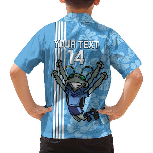 Custom NSW Blues Rugby Kid Hawaiian Shirt Cockroaches Polynesian Pattern Tropical Vibes