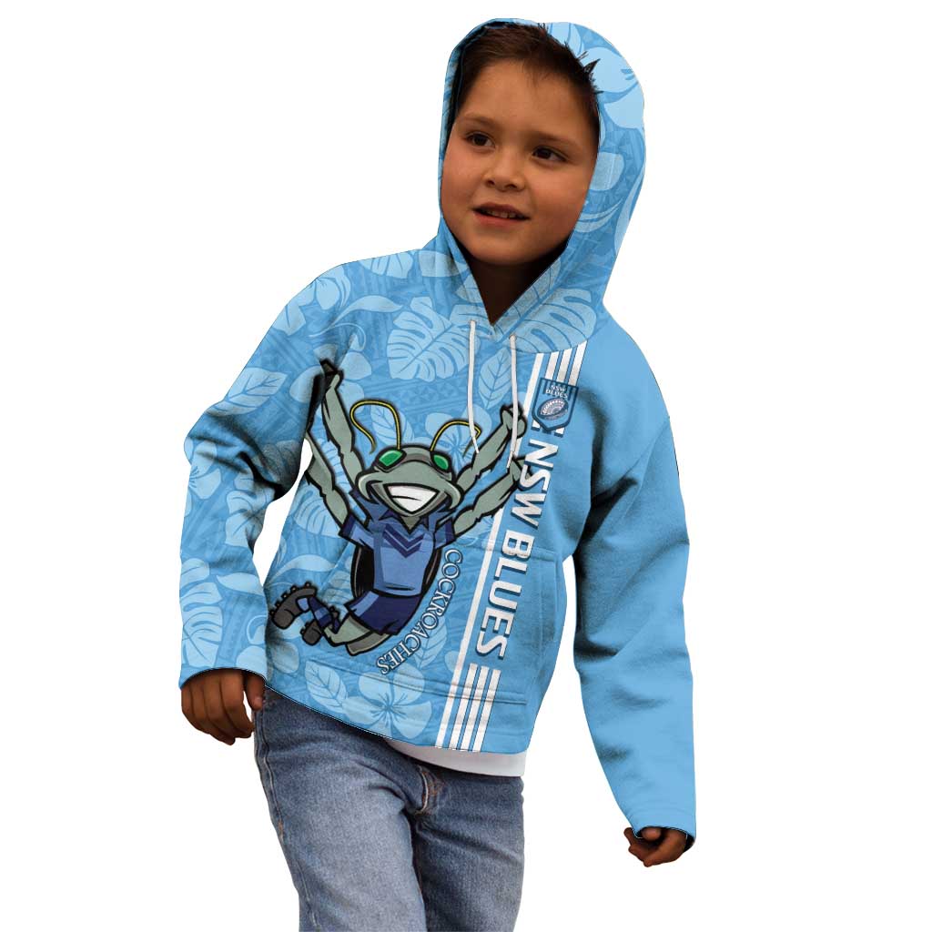 Custom NSW Blues Rugby Kid Hoodie Cockroaches Polynesian Pattern Tropical Vibes
