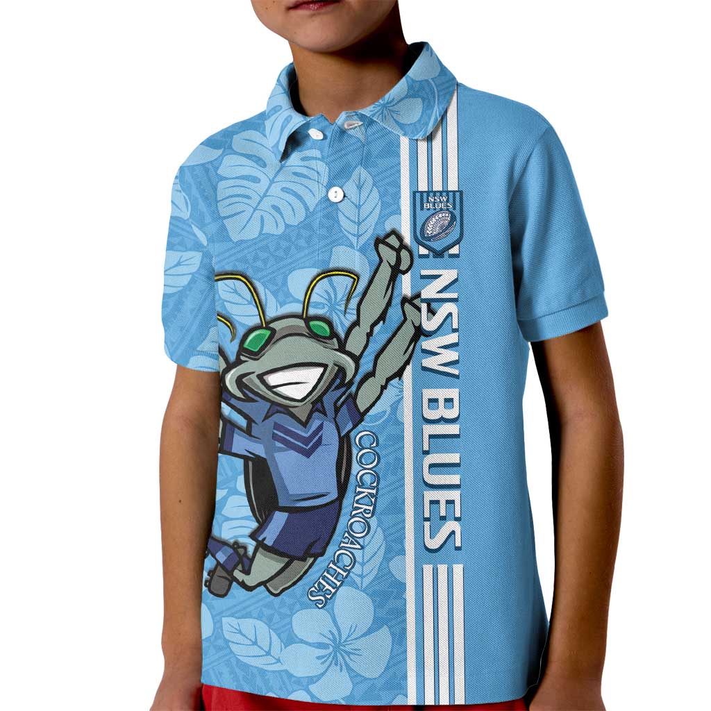 Custom NSW Blues Rugby Kid Polo Shirt Cockroaches Polynesian Pattern Tropical Vibes