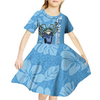 Custom NSW Blues Rugby Kid Short Sleeve Dress Cockroaches Polynesian Pattern Tropical Vibes