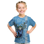 Custom NSW Blues Rugby Kid T Shirt Cockroaches Polynesian Pattern Tropical Vibes
