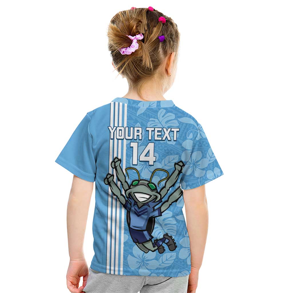 Custom NSW Blues Rugby Kid T Shirt Cockroaches Polynesian Pattern Tropical Vibes