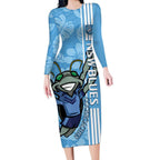 Custom NSW Blues Rugby Long Sleeve Bodycon Dress Cockroaches Polynesian Pattern Tropical Vibes