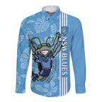 Custom NSW Blues Rugby Long Sleeve Button Shirt Cockroaches Polynesian Pattern Tropical Vibes