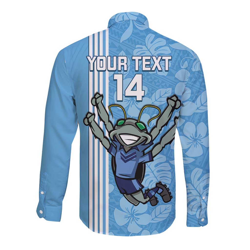 Custom NSW Blues Rugby Long Sleeve Button Shirt Cockroaches Polynesian Pattern Tropical Vibes