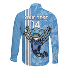 Custom NSW Blues Rugby Long Sleeve Button Shirt Cockroaches Polynesian Pattern Tropical Vibes