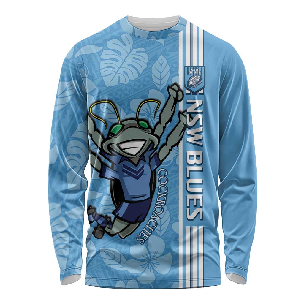 Custom NSW Blues Rugby Long Sleeve Shirt Cockroaches Polynesian Pattern Tropical Vibes