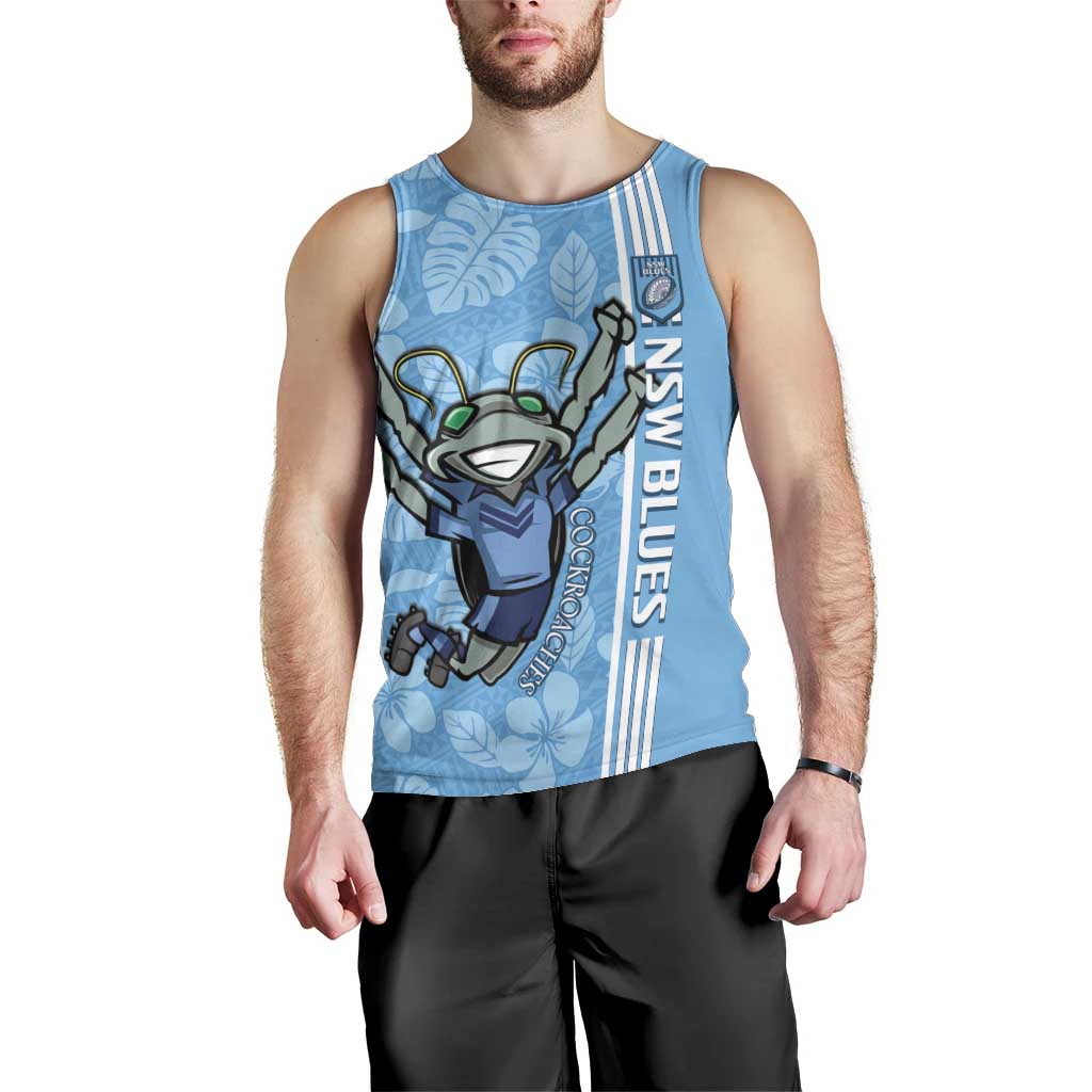 Custom NSW Blues Rugby Men Tank Top Cockroaches Polynesian Pattern Tropical Vibes
