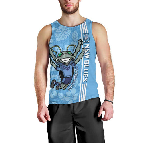 Custom NSW Blues Rugby Men Tank Top Cockroaches Polynesian Pattern Tropical Vibes