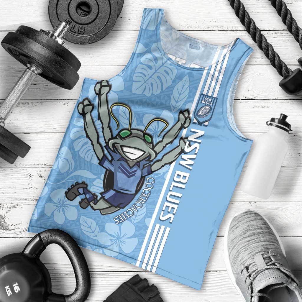 Custom NSW Blues Rugby Men Tank Top Cockroaches Polynesian Pattern Tropical Vibes
