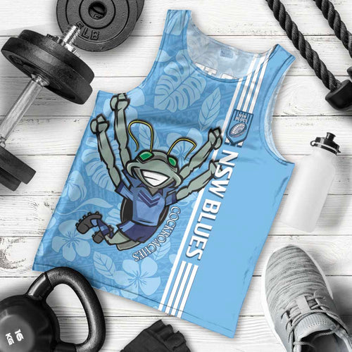 Custom NSW Blues Rugby Men Tank Top Cockroaches Polynesian Pattern Tropical Vibes