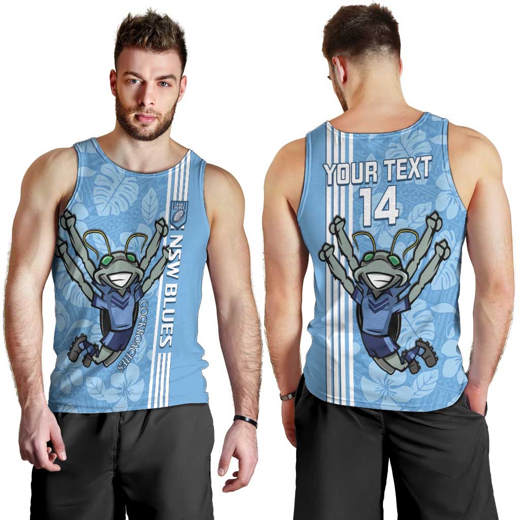 Custom NSW Blues Rugby Men Tank Top Cockroaches Polynesian Pattern Tropical Vibes