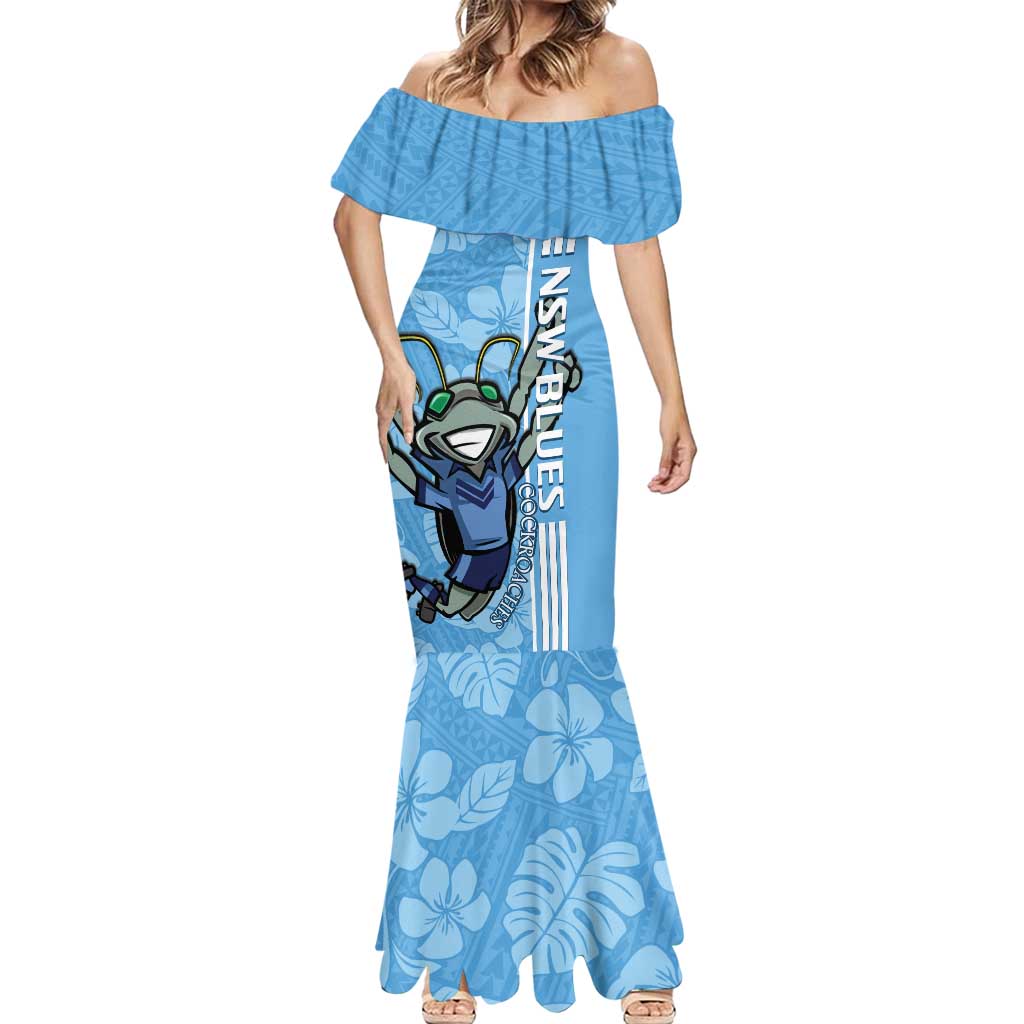 Custom NSW Blues Rugby Mermaid Dress Cockroaches Polynesian Pattern Tropical Vibes