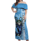 Custom NSW Blues Rugby Off Shoulder Maxi Dress Cockroaches Polynesian Pattern Tropical Vibes