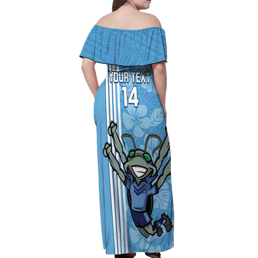 Custom NSW Blues Rugby Off Shoulder Maxi Dress Cockroaches Polynesian Pattern Tropical Vibes