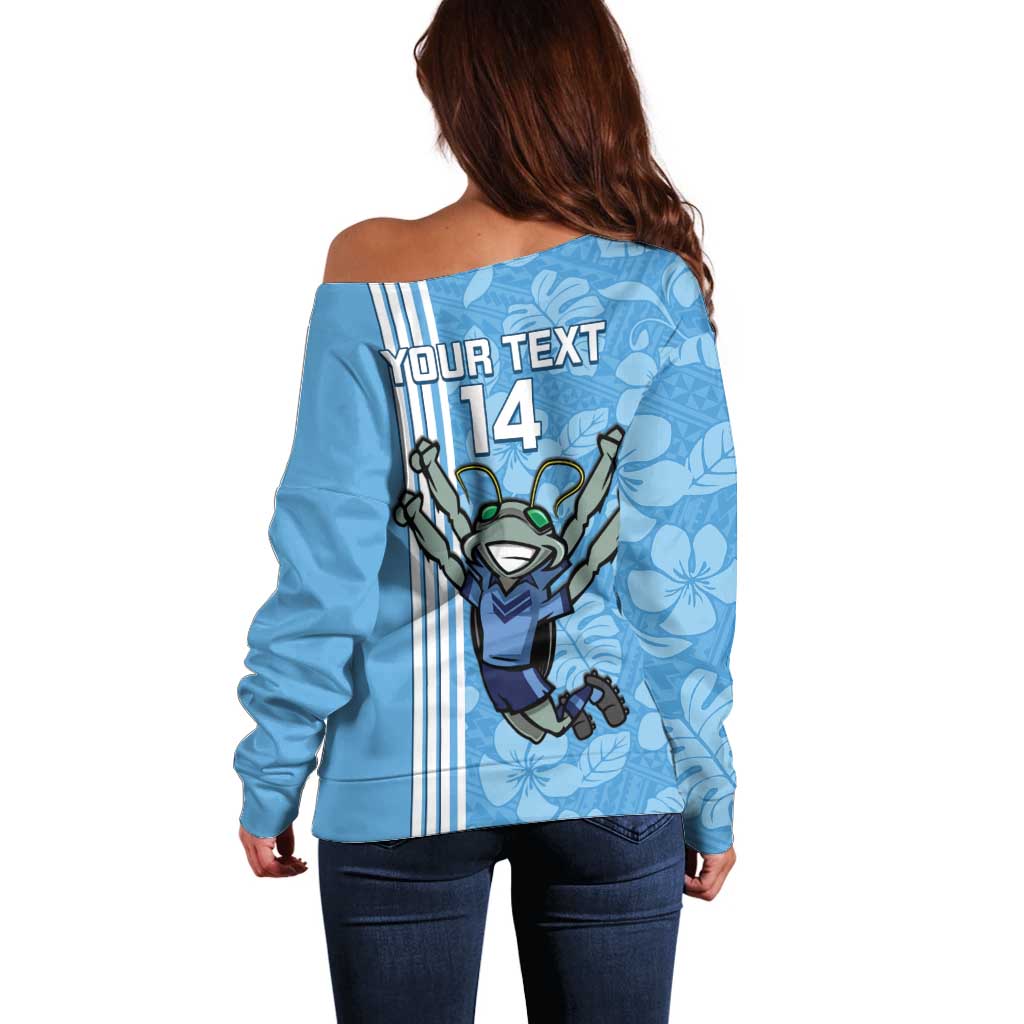 Custom NSW Blues Rugby Off Shoulder Sweater Cockroaches Polynesian Pattern Tropical Vibes