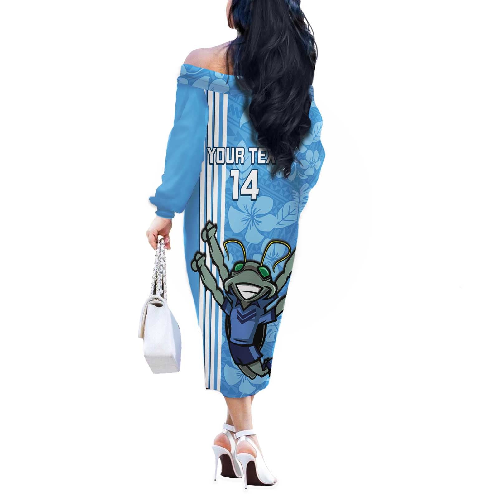 Custom NSW Blues Rugby Off The Shoulder Long Sleeve Dress Cockroaches Polynesian Pattern Tropical Vibes