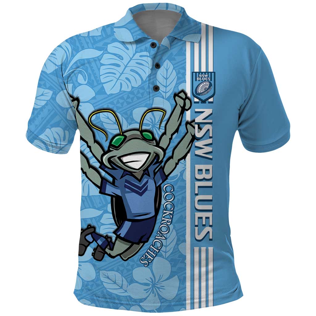 Custom NSW Blues Rugby Polo Shirt Cockroaches Polynesian Pattern Tropical Vibes